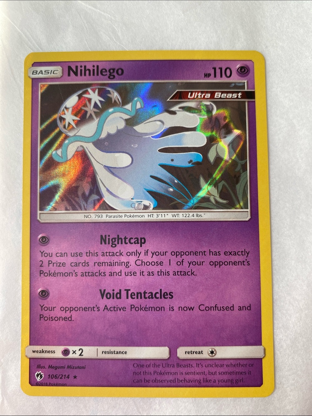 🔴⚪️ 2018 Lost Thunder ~ Nihilego Ultra Beast Pokémon Card -  Holo ⚪️🔴